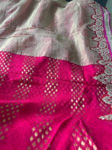 Very Beautiful Saree Golden And Pink