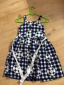 Navy Blue And White Polka Print Frock