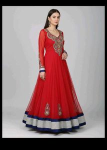 Red Embroidery Anarkali With Dupatta