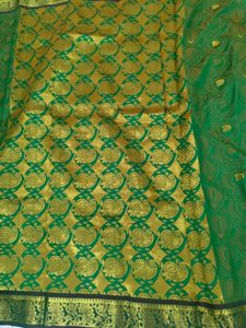 New Dark Green Golden Border Soft Saree