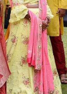 Silk Lemon Yellow 100% Cut Dana Handwork Lehenga