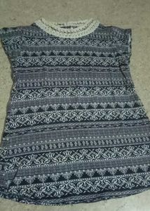 Paisley Print Top with Crochet Collar