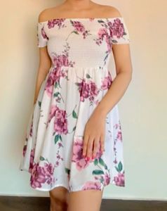 Off Shoulder Floral Printed Dress