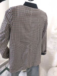 Checkered Blazer with Black Accents