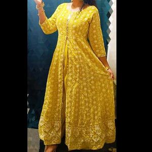 Yellow Festive Suit With Front Slit And Duppata