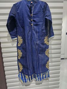 Blue Kurti with Gold Embroidery