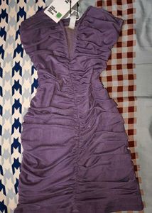 (Purple ruched mini micro dress)