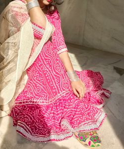 Gown In Bandhani Print