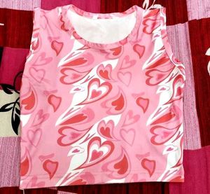 Pink Heart Print Tank Top