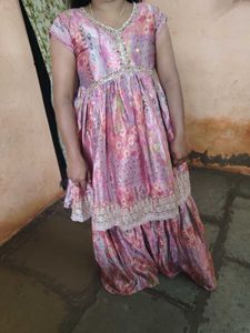 Pink Printed Anarkali Suit Set
