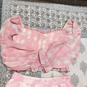 AND Women Pink Tie &amp; Dye Top Skirt Co-ord Set