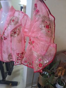 Diwali Pink Organza Embroidered Zipped Coat