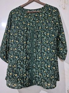 Dark Green Floral Office Top