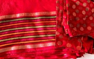 Red Saree With Polka Dot Blouse