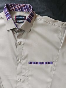 42L Designer Solid Grey Collared Casual Shirt