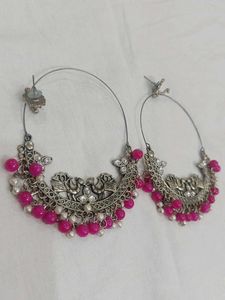 Hoop Earrings with Pink Beads
