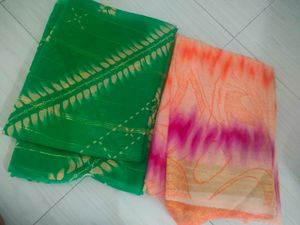 Green & Peach Dress Material
