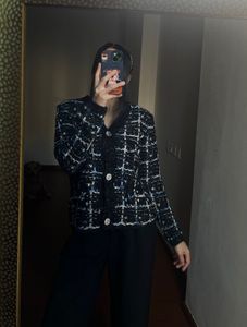 BLUE TWEED PLAID  BUTTONED DOWN CARDIGAN