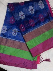 Blue Fansy Saree - With Ikat Design