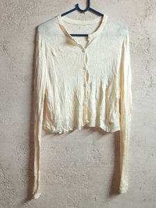 PLUS SIZE Crop Top Cardigan Ribbed Cream