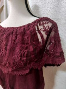 Burgundy Lace Off-Shoulder Crop Top NEW!!!