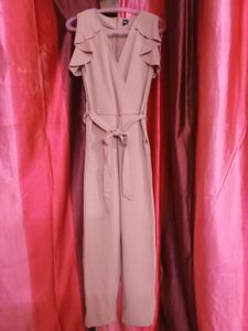 V-neck Waist Tie Basic Jumpsuit