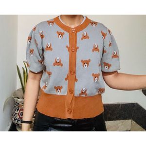 Cute Bear Print Cardigan