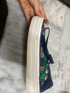Denim Blue Embroidered Platform Shoes In Size 38
