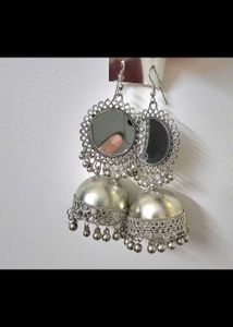 Silver Jhumka Mirror Earrings