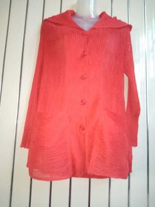 Stylish Red Pleated Fabric Shirt