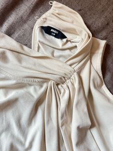 Beige Bow Neck Sleeveless Top