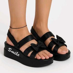 Black Platform Sandals with Bows