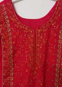 Rose Colour Embroidered Kurta Set