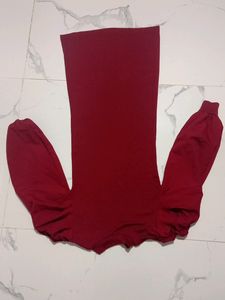 Brown Body Cone Dress With Puff Sleeves