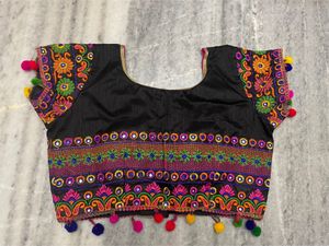 Black Colour Embroidered Blouse With Pom Po
