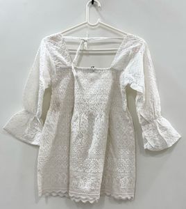 White Smocked Embroidered Top
