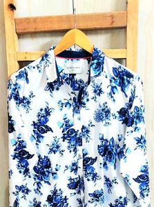 Blue Printed Fine Cotton Shirt Size-40-42