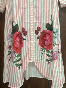 Striped Floral Shirt A Line Kurta