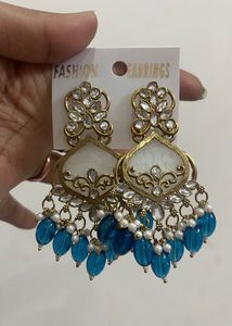 Elegant Blue Beaded Drop Earrings