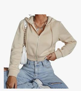 Beige Cropped Zip-Up Hoodie