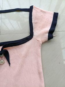 Pink Cute Tie-Front Top🩷