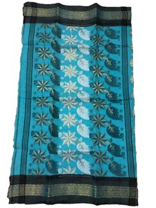Teal Floral Print Sari