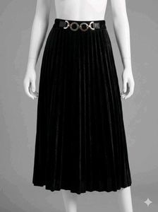 Elegant Black Velvet Midi Skirt