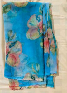 Blue Floral Print Saree