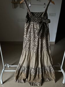 Brown&amp;Beige Printed Tiered Maxi Dress