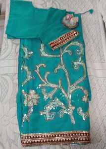 Teal Embroidered Saree