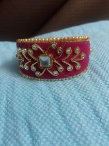 Pink Kundan Adjustable Kada