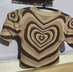 Heart Pattern Knit Crop Top
