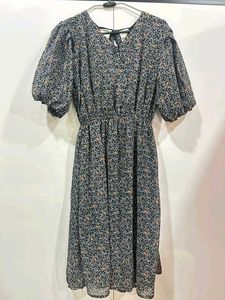 Floral Puff Sleeve Midi Dress