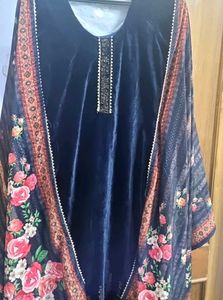 Two Piece  Set Stitched  Valvet Kurti With Dupatta